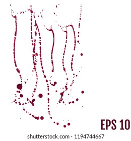 Blood splatter painted vector isolated on white for halloween design. Red dripping blood drop watercolor