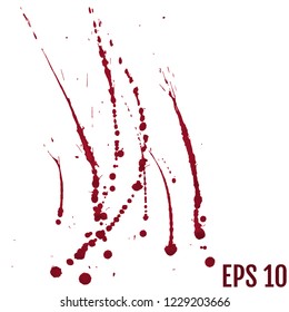 Blood splatter painted vector isolated on white for halloween design. Red dripping blood drop watercolor