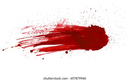 Blood Splatter Painted Vector Isolated On White For Halloween Design. Red Dripping Blood Drop Watercolor