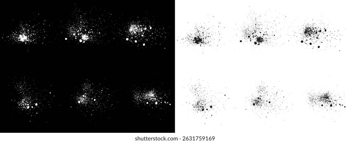 Blutspritzer-Set von schwarz-weißem Grunge-Spritzer-Blutfleck-Hintergrund