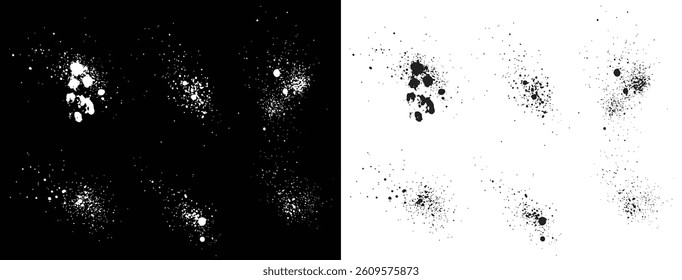 Blood splatter set of vector paint ink black and white color realistic vector grunge background
