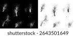 Blood splatter vector set of black and white grunge texture splatter brush stroke illustration background design set. Vector set of realistic blood splatter black and white paint brush stroke element