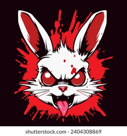Vector de conejito de sarna sérica, rojo oscuro sobre negro.