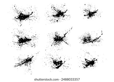 Blood spooky collection of vector black paint brush stroke crime splash vector texture set