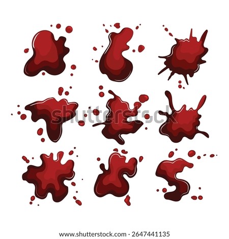 blood stain set cartoon. detection spatter, hemoglobin dna, evidence investigation blood stain sign. isolated symbol vector illustration