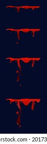 Blut. Streifen roter Flüssigkeit. Animationsspritzen. Animation für das Spiel. Vektorgrafik. schwarzer Hintergrund