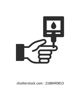 Blood Sugar Measurements Icon. Glucose Meter And The Finger. Black And White Symbol. Vector Illustration