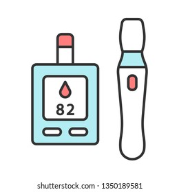 Blood Sugar Monitor Color Icon. Glucose Test. Diabetes Control. Glucometer. Self-monitoring Medical Device. Sugar Level Monitoring. Insulin Tracker. Medical Device. Isolated Vector Illustration