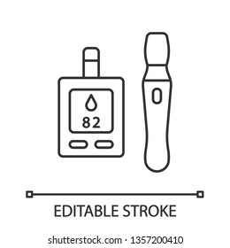 Blood Sugar Monitor Linear Icon. Glucose Level Test. Diabetes Medical Device. Glucometer. Insulin Tracker. Thin Line Illustration. Contour Symbol. Vector Isolated Outline Drawing. Editable Stroke