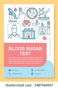 Blood sugar test brochure template layout. Diabetic patients healthcare. Flyer, leaflet print design, linear illustrations. Vector page layouts for magazines, annual reports, advertising posters