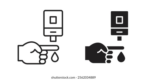 Blood sugar test icons in flat and line style set.