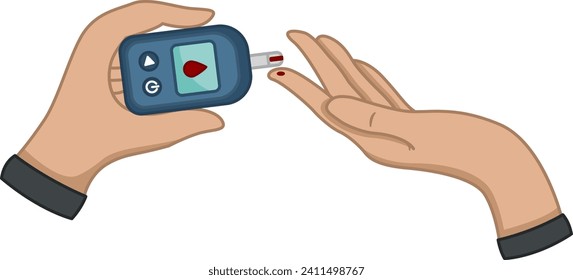 Blood Sugar Test. Measurement with a Glucometer. Medical Equipment for Diabetics. Vector illustration