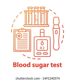Blood sugar testing devices concept icon. Controlling glucose level idea thin line illustration. Equipment, glucometer for diabetic patients. Vector isolated outline drawing. Editable stroke

