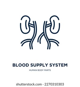 icono del sistema de suministro de sangre de la colección de partes del cuerpo humano. Sistema de suministro de sangre lineal delgado, médico, ícono de contorno de suministro aislado en el fondo blanco. Signo del sistema de suministro sanguíneo vectorial de línea, símbolo para 