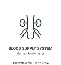 Icono vectorial de contorno del sistema de suministro de sangre. Icono del sistema de suministro de sangre negra en línea delgada, simple vector plano ilustración de elemento simple del concepto de partes del cuerpo humano editable apoplejía aislada en fondo blanco