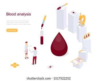 Blood Test Analysis Concept Card Landing Web Page Template Healthcare Research Include of Doctor, Tube and Microscope. Vector illustration