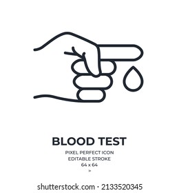 Bluetest-Konzept editierbar Schlaganfall-Umriss Symbol einzeln auf weißem Hintergrund, flache Vektorgrafik. Pixel perfekt. 64 x 64.