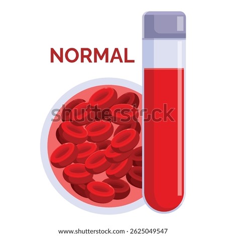 Blood test concept illustrating normal red blood cells with a test tube