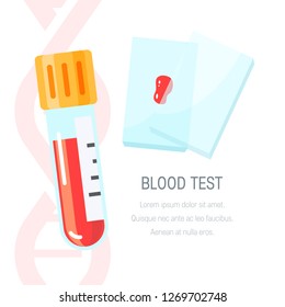 Blood test concept. Vector illustration in flat style on white background. Template for web banners, posters etc.