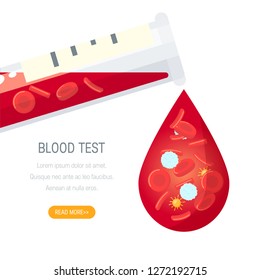 Blood test concept. Vector illustration in flat style on white background. Template for web banners, posters etc.