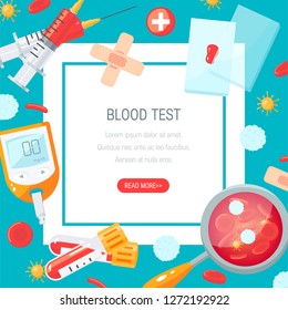 Blood test concept. Vector illustration in flat style on white background. Square template for web banners, posters etc.