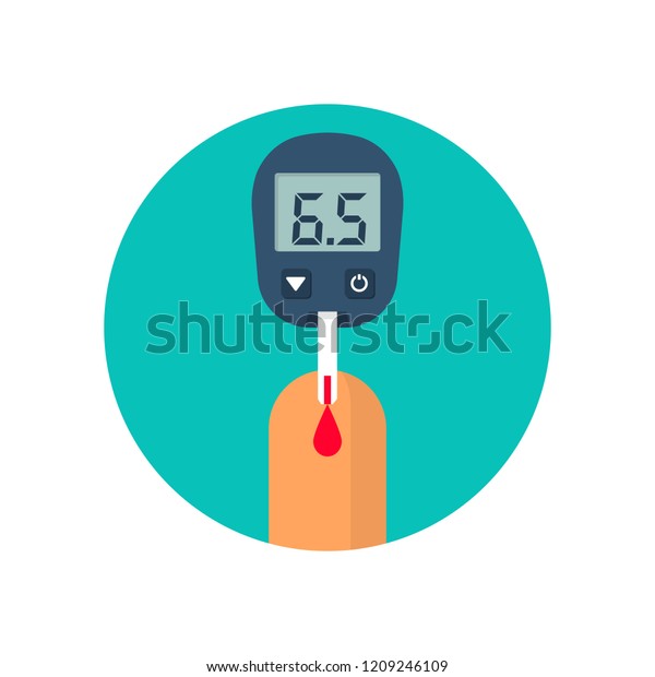 指での血液検査 グルコメーターのアイコン ブドウ糖の検査 血糖値 医療測定装置 医療監視 診断装置 ベクターイラストフラットデザイン のベクター画像素材 ロイヤリティフリー