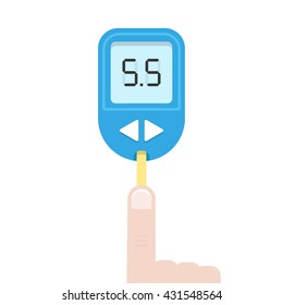 blood test with forefinger. concept of bleed, glaucometer, prick, exam, tester, first aid, healthcare, diagnosis, research. flat style trend modern logo design vector illustration on white background