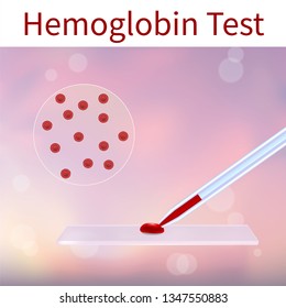 Blood test. Hemoglobin. Erythrocytes. Vector medical illustration. Pink abstract background.