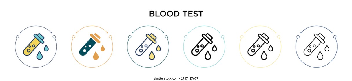 Icono de prueba de sangre en el estilo relleno, delgado, contorno y trazo. Ilustración vectorial de dos íconos vectores de prueba de sangre en color y negro se puede utilizar para móviles, ui, web