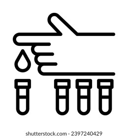 Icono de prueba de sangre. Mano con tubos de sangre. Estilo de esquema. Vector. Aislar sobre fondo blanco.