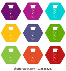 Blood test icon set many color hexahedron isolated on white vector illustration