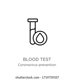 Blood test icon. Thin linear blood test outline icon isolated on white background from Coronavirus Prevention collection. Modern line vector sign, symbol, stroke for web and mobile