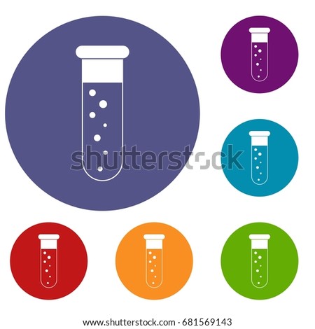 Blood test icons set in flat circle red, blue and green color for web