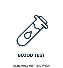 Blood Test Line Icon. Sample For Laboratory Research Linear Pictogram. Medical Exam Of Blood Outline Icon. Editable Stroke. Isolated Vector Illustration.