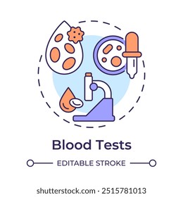 Blood test multi color concept icon. Cancer diagnostics. Laboratory screening. Lab test. Cancer prevention. Round shape line illustration. Abstract idea. Graphic design. Easy to use in article