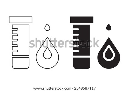 Blood Test outline and black filled icon set. Vector illustration.