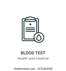 Blood test outline vector icon. Thin line black blood test icon, flat vector simple element illustration from editable health and medical concept isolated on white background