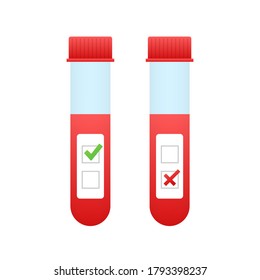 Blood test result in flat style. Chemical laboratory research. Vector stock illustration.