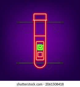 Blood test result in flat style. Chemical laboratory research. Neon icon. Vector illustration