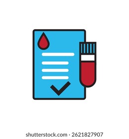 Blood test result lab report health vector icon. Medical checklist patient paperwork, blood test