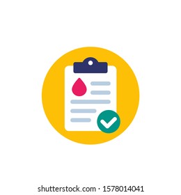 Blood Test Results, Report Icon With Clipboard