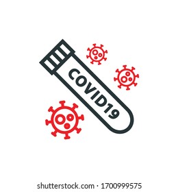 Blood Test Tube Covid 19 Line Icon, Vector Illustration