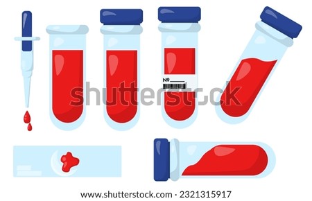 Blood test tube set, containers and equipment for laboratory research vector illustration