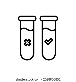 Análisis de sangre, dos viales con sangre, uno positivo y otro negativo. Ilustración vectorial moderna del diagnóstico médico.