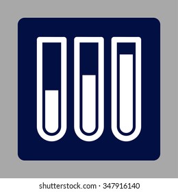 Blood Test vector icon. Style is flat rounded square button, white and dark blue colors, silver background.