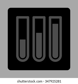 Blood Test vector icon. Style is flat rounded square button, gray and black colors, silver background.