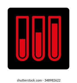 Blood Test vector icon. Style is flat rounded square button, intensive red and black colors, white background.