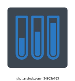 Blood Test vector icon. Style is flat rounded square button, smooth blue colors, white background.