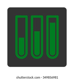 Blood Test vector icon. Style is flat rounded square button, green and gray colors, white background.