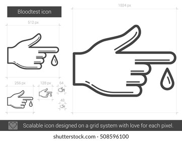 Icono de línea vectorial de prueba de sangre aislado en fondo blanco. Icono de línea de prueba de sangre para infografía, sitio web o aplicación. Icono escalable diseñado en un sistema de cuadrícula.